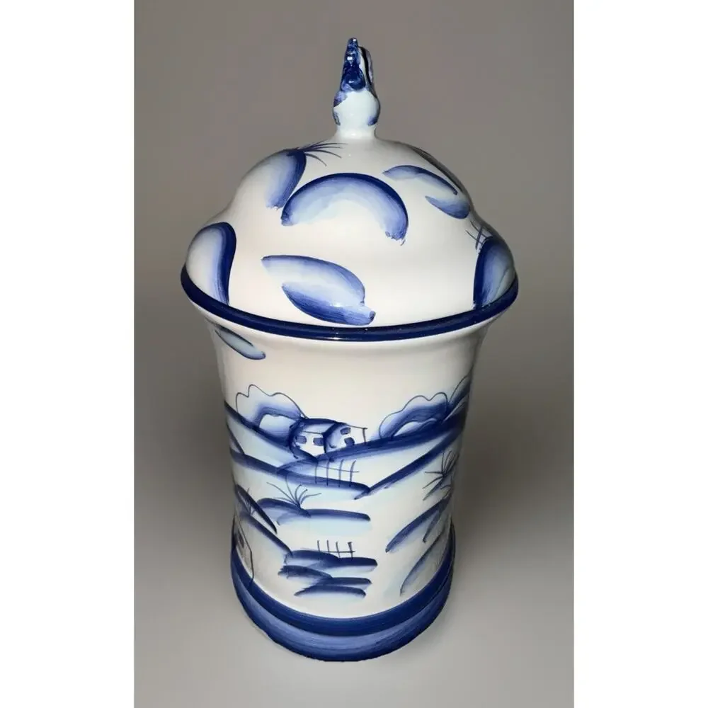 Vintage California Pantry Classic Ceramic w/ Lid Rooster Canister Farm Scene‎